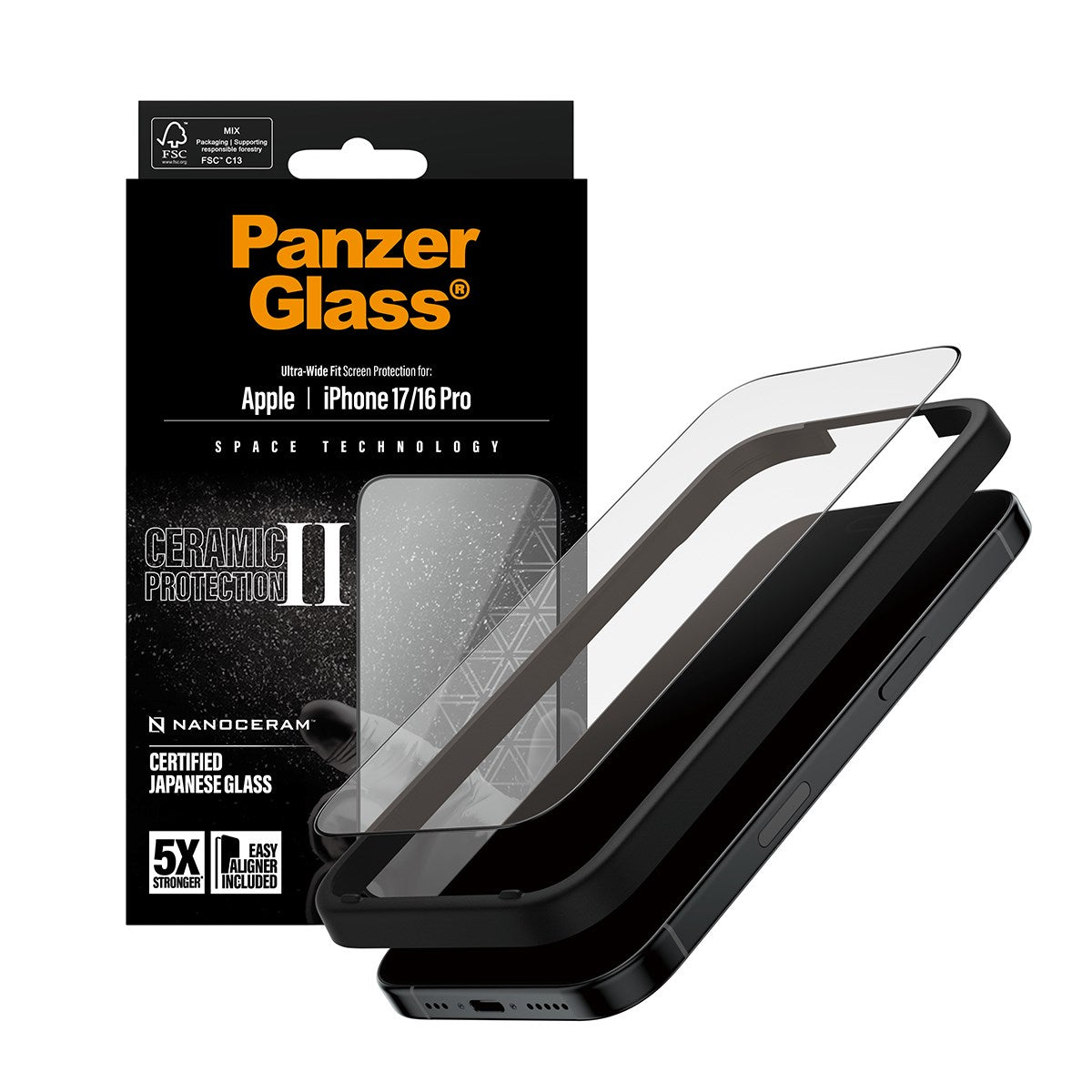 PanzerGlass® Ceramic II Skærmbeskyttelse iPhone 17 | iPhone 16 Pro | Ultra-Wide Fit m. EasyAligner